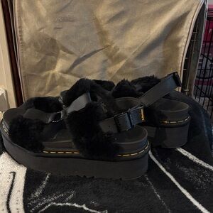 Dr. Marten Black Fur Platform Sandals